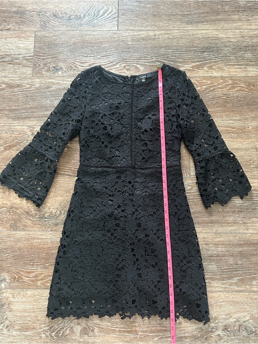 Lulus Black Crochet Lace Fit & Flare Mini Dress Bell Sleeve